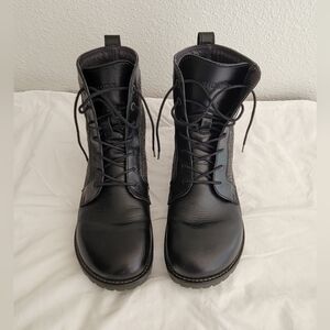 Black Leather Gray Wool Birkenstock Gilford High Lace Up Boots 40 Regular Width
